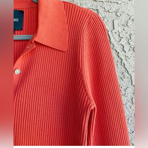 LE ORE BANDIER NEW Orange Ribbed Knit Rimini Button Down Cardigan Sweater Top - Picture 7 of 12